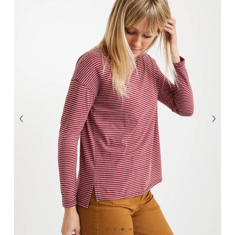 Marine Layer Merritt Crew in Mauve Multi‎ Stripe tee shirt sz large long sleeve